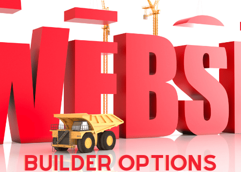 Graphic with construction vehicles and cranes to illustrate Website Builder Options