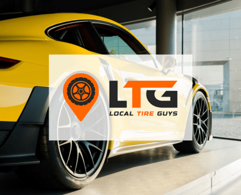 Local Tire Guys logo over photo of a yellow sports car