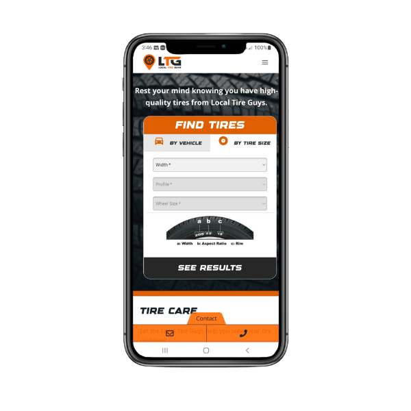 Local Tire Guys website displayed on a smart phone