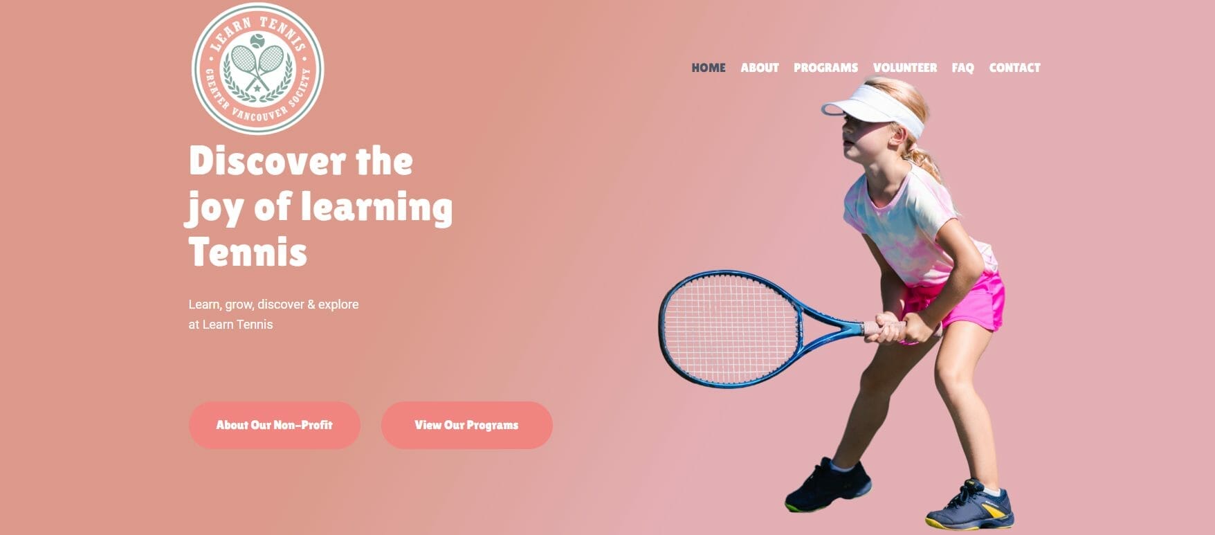 Learn Tennis banner for website home page.