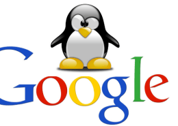 A penguin with a logo
