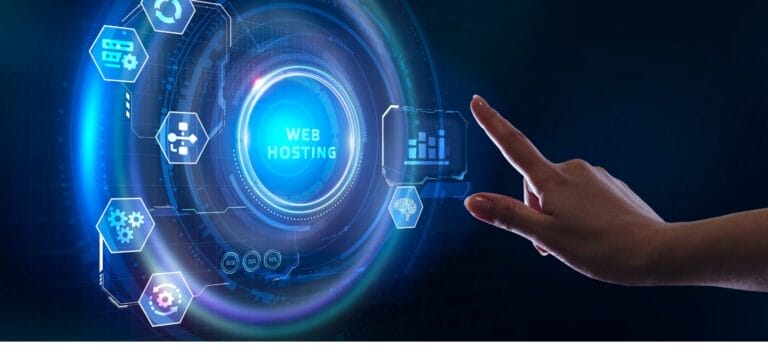 web hosting with hand and screen