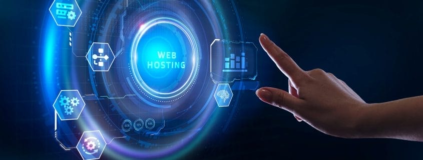 web hosting with hand and screen