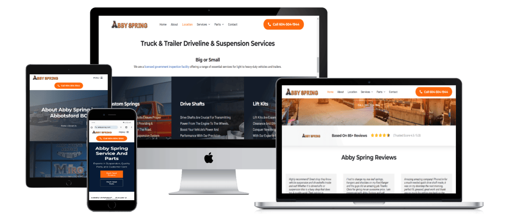 abby spring website design previewed on desktop laptop mobile and tablet
