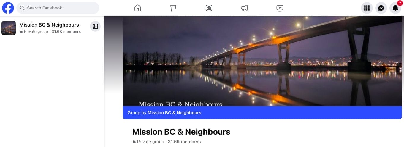Screenshot of FB group page