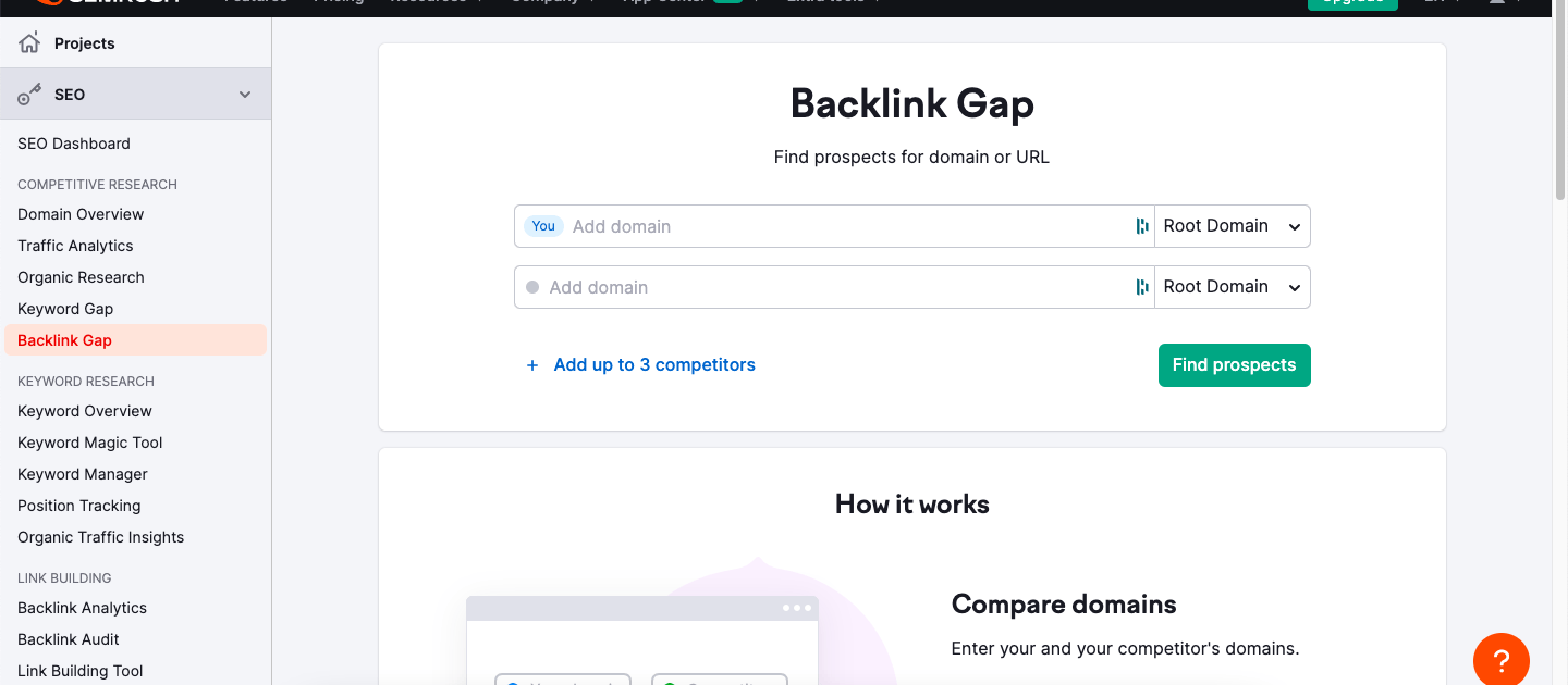 Screenshot of Backlink Gap