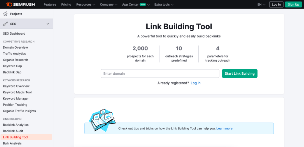 SEMRush Link building tool