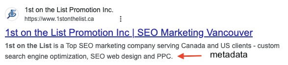 Serp with arrow showing meta data