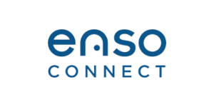 Logo with the text "enso CONNECT" in blue letters on a transparent background.