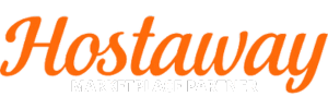 The image shows the Hostaway logo with the words "Hostaway" in orange script and "Marketplace Partner" beneath it in white capital letters, set against a transparent background.