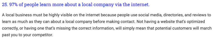 Example of backlink in a business profile