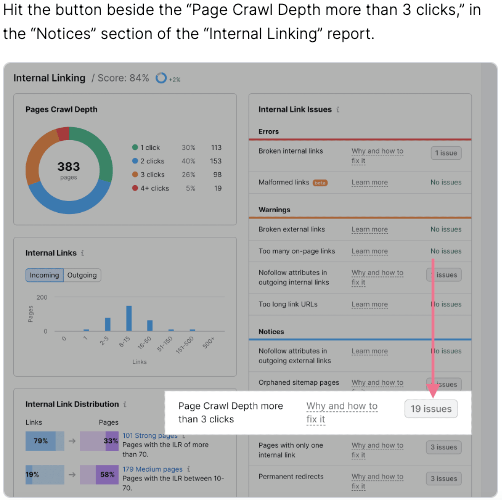 Screenshot of semrush audit tool