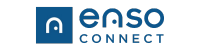 Logo featuring a blue square with a white, rounded arch design, next to the words "enso connect" in lowercase, blue letters.