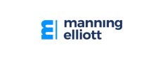 Logo of Manning Elliott featuring a stylized "ME" in blue on the left and the name "manning elliott" in lowercase blue text on the right.