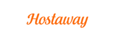 The image shows the word "Hostaway" written in orange script font on a transparent background.