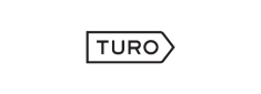 Logo of Turo in bold black letters on a white background, with an arrow pointing to the right around the text.