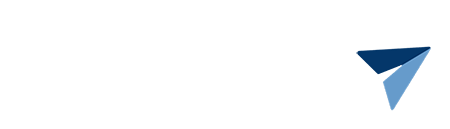 A stylized illustration of a paper airplane in shades of blue, tilted to the right. A small white dotted line follows the tail, indicating motion. The background is plain white.