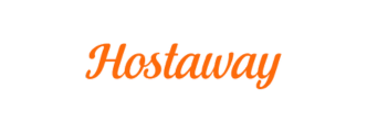 The image shows the word "Hostaway" in an orange cursive font against a white background.