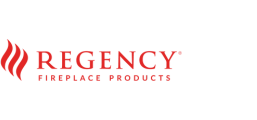 Logo of Regency Fireplace Products. Bold red text reads "REGENCY" with stylized flame graphics on the left and "FIREPLACE PRODUCTS" in smaller red capital letters beneath. The background is white.