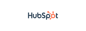 HubSpot logo featuring the word "HubSpot" in dark blue font with an orange graphical element resembling a network or hub connected by lines above the letter "o". The background is white.