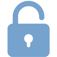 An open padlock icon in light blue, symbolizing unlocked access or security.