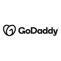 The image displays the GoDaddy logo, featuring a stylized green heart-shaped design with a letter 'G' inside, followed by the text "GoDaddy" in black. The background is white.