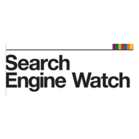 Logo for "Search Engine Watch," featuring the text in bold black letters on a white background. A horizontal line with small colored squares is at the top right corner.