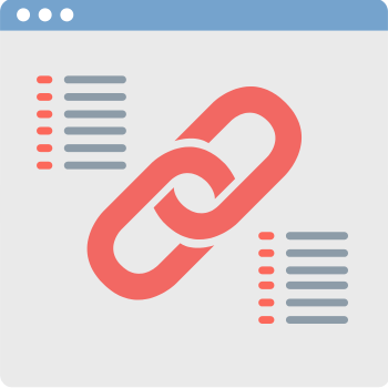 A gray and blue browser window displaying a red infinity loop symbol in the center, surrounded by lines resembling text. The top bar has three circular icons on the left.