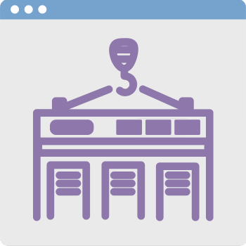 Illustration of a purple concert stage with speakers and a hanging microphone against a gray background, resembling a computer window with a light blue top bar.