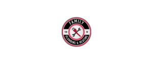Logo featuring a circular emblem with a red and black color scheme. The center displays a wrench and a pipe wrench crossed over each other. Surrounding text reads "Family Plumbing & Heating" with "Established 1885" noted on the sides.