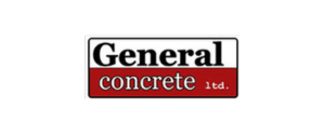 Logo for General Concrete Ltd. featuring the name "General" in black on a white background and "concrete ltd." in white on a red background, all enclosed within a black border.