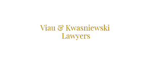 Text reading "Viau & Kwasniewski Lawyers" in yellow on a black background.